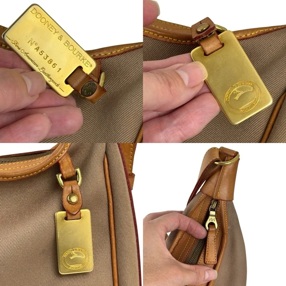 VTG Dooney & Bourke Canvas & Leather Hobo Large Crossbody Bag Tan Brown